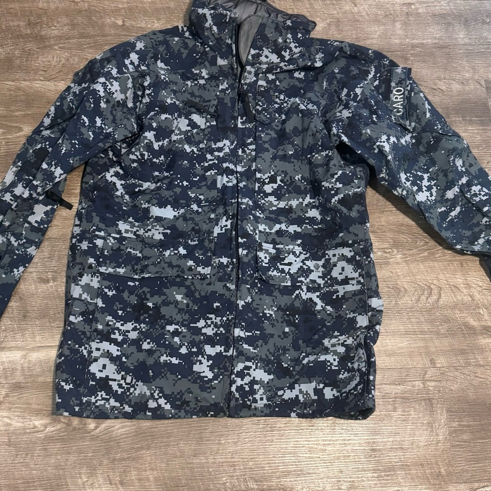 US NAVY Military Blue Digital Camo Working PARKA Jacket SMALL LONG No Liner
